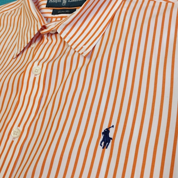 Ralph Lauren 120's 2 Ply Men's Shirt Orange Striped Custom Fit - XXL - Picture 8 of 11